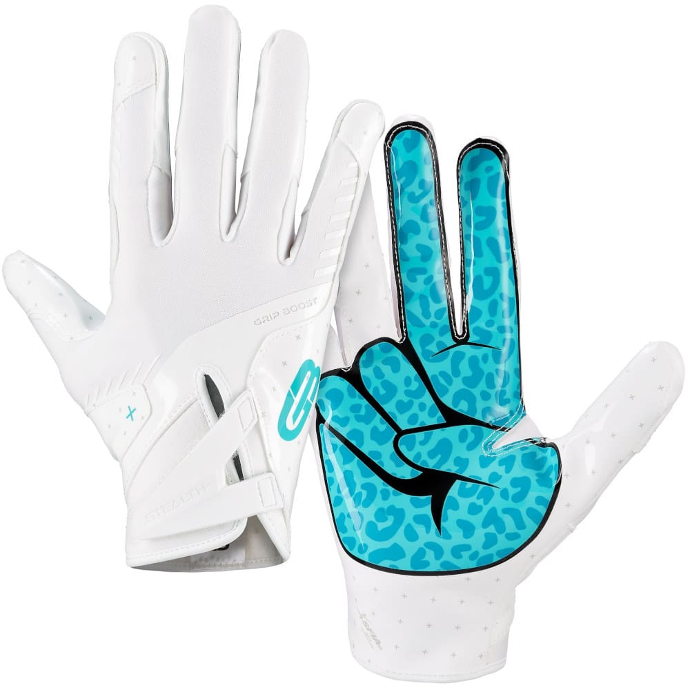 Playmaker Base: American Football Handschuhe Grip Boost Peace Stealth 6 Boost+ White / Aqua Produktbild